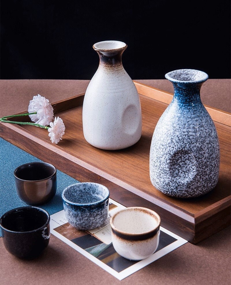 Ceramic Sake Serving Cups and Bottle Set Retro Japanese Style Sake Set  Asian Sake Carafe Set 