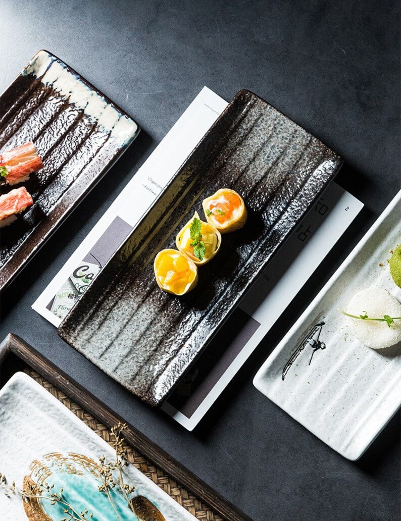 Rectangular Ceramic Sushi Serving Tray Asian Ceramic Long Etsy