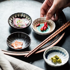 Asian Ceramic Dipping Sauce Bowls Set of 4 | Japanese Style Soy Sauce Serving Dish | Mini Bowl Set for Condiments