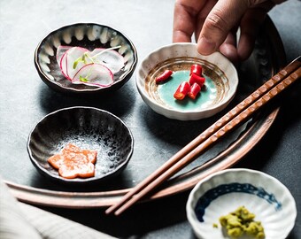 Asian Ceramic Dipping Sauce Bowls Set of 4 | Japanese Style Soy Sauce Serving Dish | Mini Bowl Set for Condiments