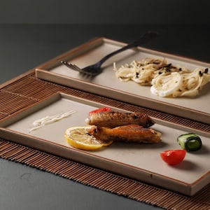 Handcrafted Ceramic Rectangular Serving Plate with High Edges | Rustic Serving Tray for Sushi, Appetizers, Entrees, and Desserts