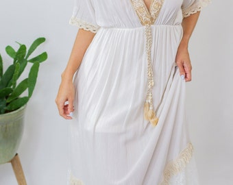 Viscose Boho Maxi Jurk • Trending Lace Ruffled Jurk • Boho Kleding • Casual Jurk • Batwing Mouwen • Loose Fit • Rok Voering