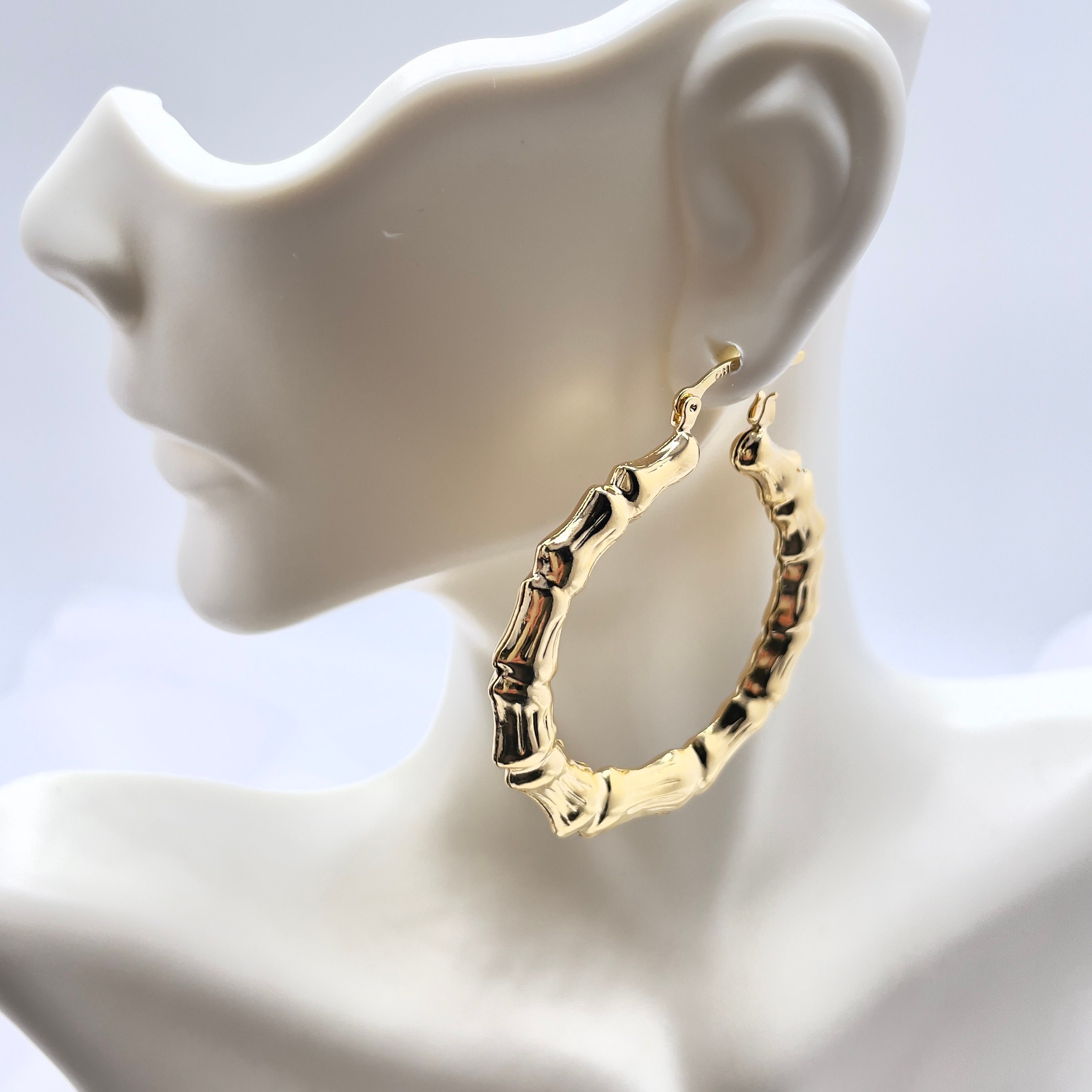 Large Gold Bamboo Earrings Lightweight Bamboo Earrings 18K Gold Filled Medium Bamboo Earrings ...
