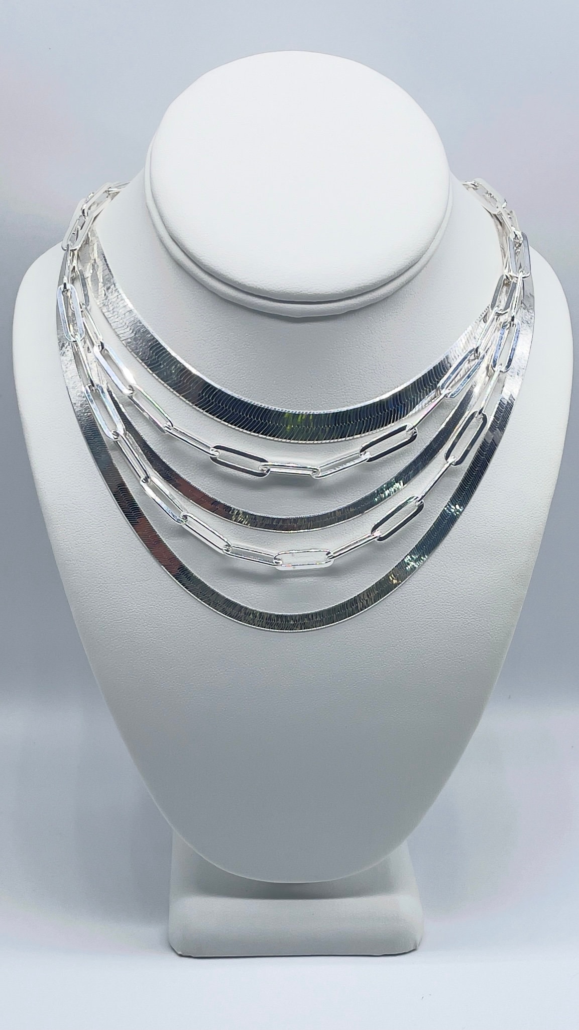 Jumwrit Layered Necklace Set For Women - Snake Chain, Beaded Choker & Y Necklace In Silver