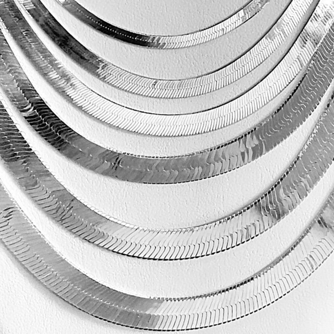 Silver Herringbone Necklace 925 Sterling Silver Necklace Flat Snake
