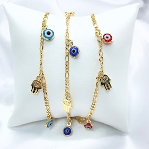 Evil Eye Hamsa Hand Bracelet • 18K Gold Filled • Women Protection Jewelry • Good Luck Bracelet • Dainty Lucky Eye Hamsa Hand Charms Bracelet