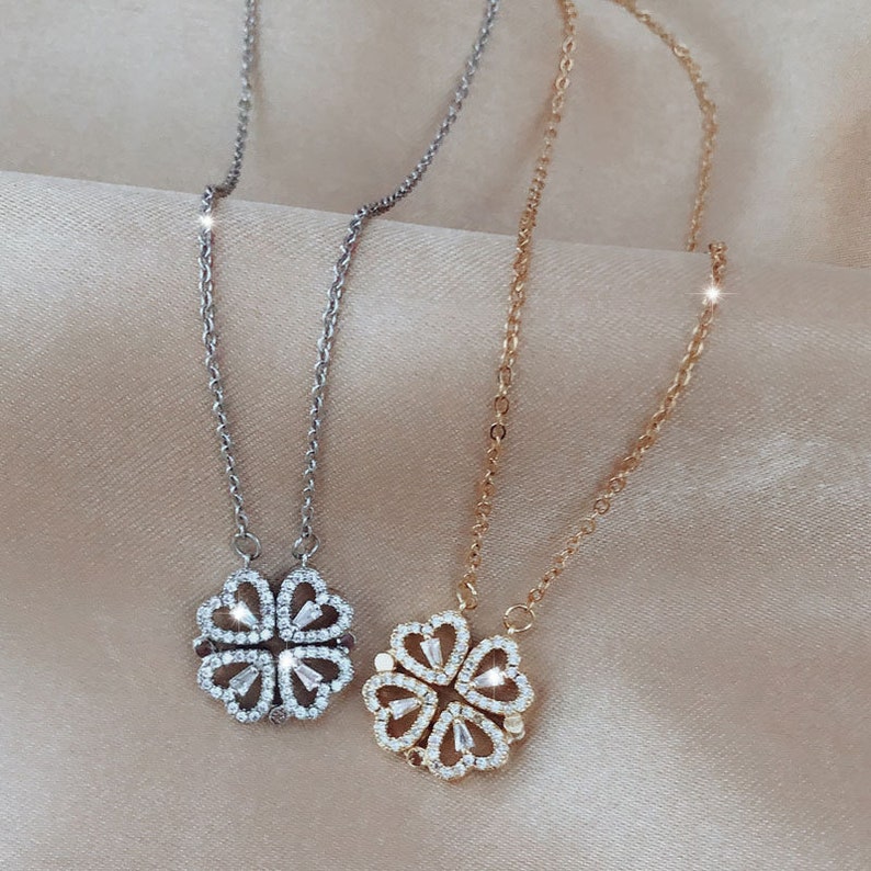 Love Four Heart Four Leaf Clover Necklace 4 in 1 Wearing 2