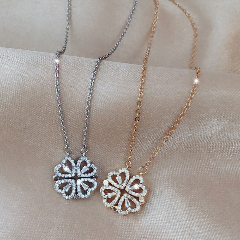Changeable Magnetic 4 Leaf Clover and Heart Pendant Necklace Set .925 –  DezLin