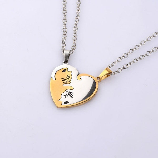 Collier couple chat, collier d'amitié, collier animal de compagnie GF BF, cadeau pour amoureux, meilleur cadeau, pendentif couple pour petite amie, petit ami