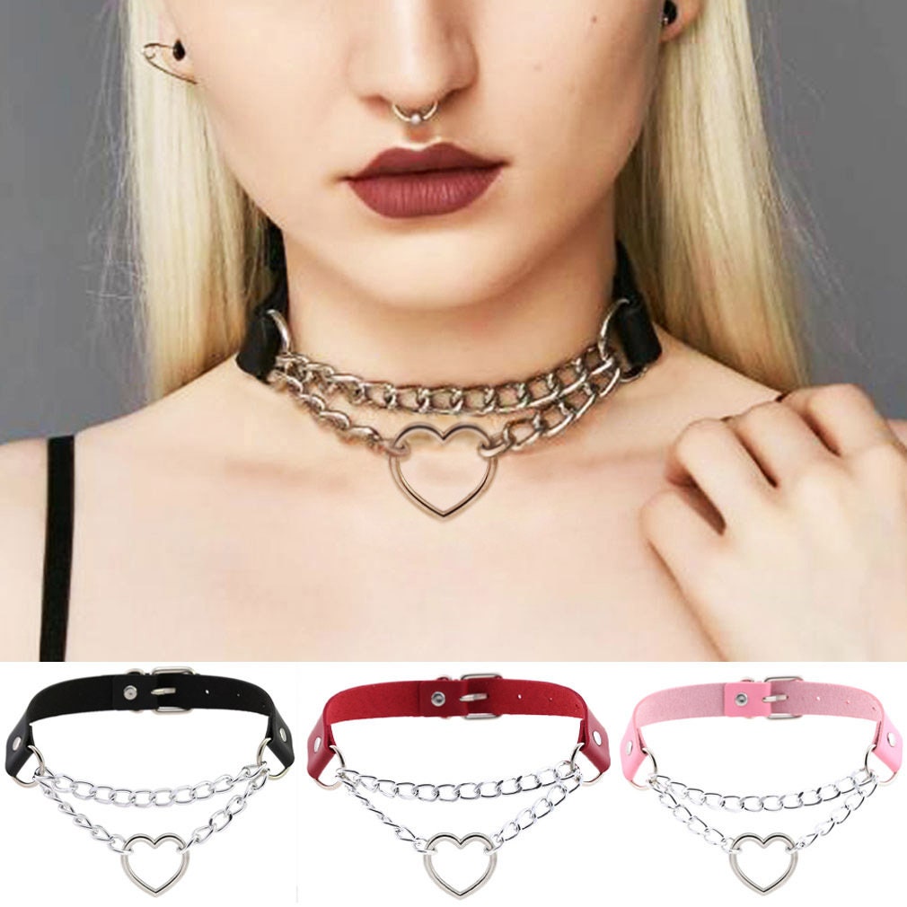 Sexy Gothic Heart Leather Chocker Necklace Punk Collar Women Men