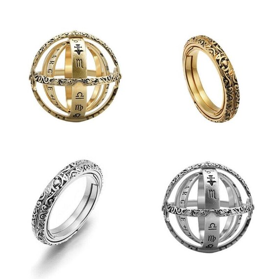 Hand Made Astronomical Sphere Ball Ring Retro Rotating Clamshell