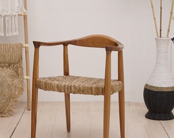 Teak Rattan Chair, Wooden Rattan Dining Chair, Black Rattan Chair