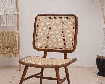 Chairs Teak and Handwoven Rattan Chair, Wooden Rattan Accent Chair, Black Rattan Chair