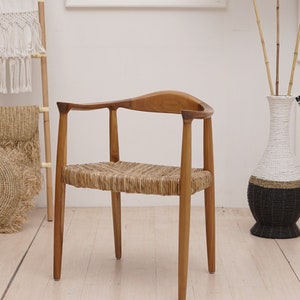 Set of 2 Chairs Teak Rattan Chair, Wooden Rattan Dining Chair, Black Rattan Chair Walnut