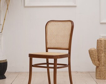 Set of 2 Chairs Teak and Handwoven Rattan Chair, Wooden Rattan Dining Chair, Black Walnut Rattan Chair, Restaurant Chair, Kitchen Chair,