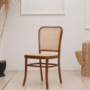 Set of 2 Chairs Teak and Handwoven Rattan Chair, Wooden Rattan Dining Chair, Black Walnut Rattan Chair, Restaurant Chair, Kitchen Chair, image 1