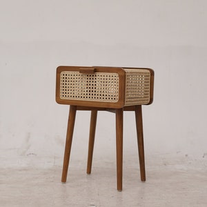 Rattan End Table, Rattan Night Stand, Wood Side Table