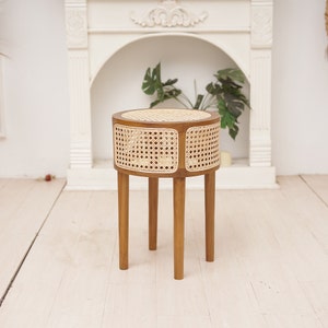 Rattan End Table, Rattan Night Stand, Wood Side Table, Black end table
