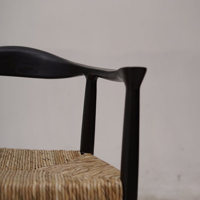 Set of 2 Chairs Teak Rattan Chair, Wooden Rattan Dining Chair, Black Rattan Chair image 8