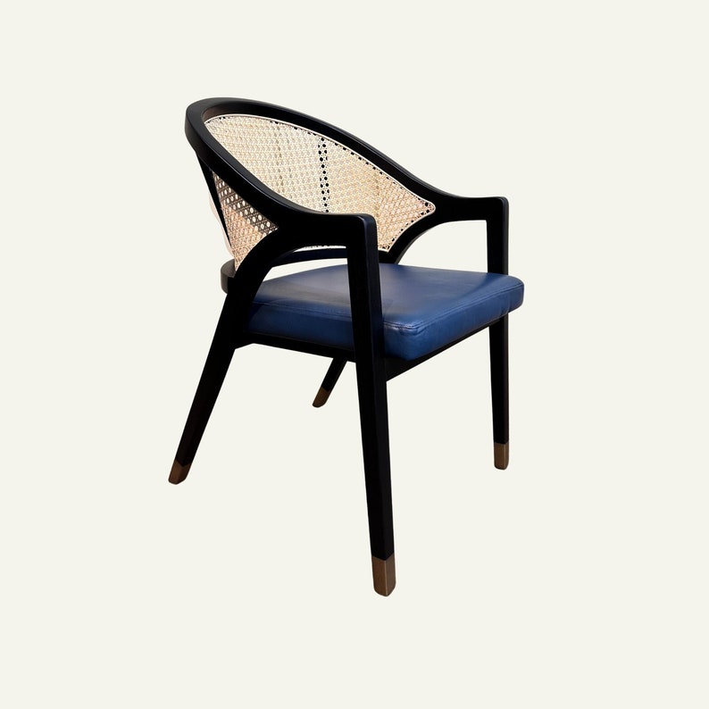 Leather Dining Table Chair Rattan Back Chair Mid-Century Modern Chair Handmade Wooden Dining Chair Chairs for Dining Room image 1