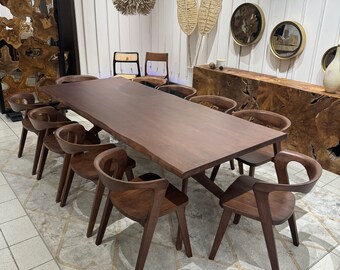 Special set 82" Live Edge Table and 8 chairs, Wood Live Edge Dining Table, Restaurant Solid Wood Dining Table, Kitchen Dining Table