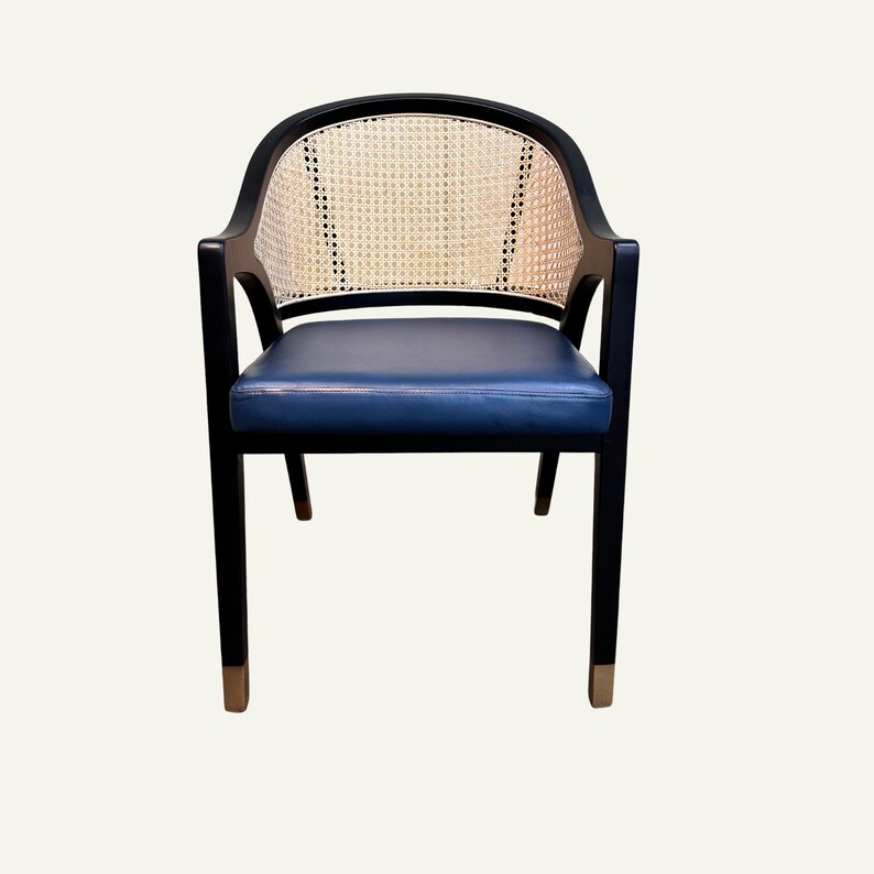 Leather Dining Table Chair Rattan Back Chair Mid-Century Modern Chair Handmade Wooden Dining Chair Chairs for Dining Room image 2