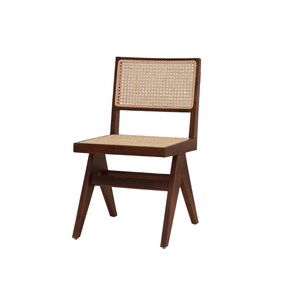 Set of 2 Chairs Teak and Handwoven Rattan Chair, Wooden Rattan Dining Chair, Black Rattan Chair image 6