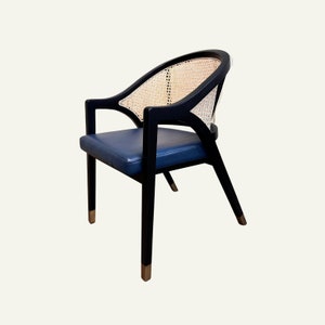 Leather Dining Table Chair Rattan Back Chair Mid-Century Modern Chair Handmade Wooden Dining Chair Chairs for Dining Room image 4