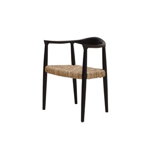 Set of 2 Chairs Teak Rattan Chair, Wooden Rattan Dining Chair, Black Rattan Chair image 7