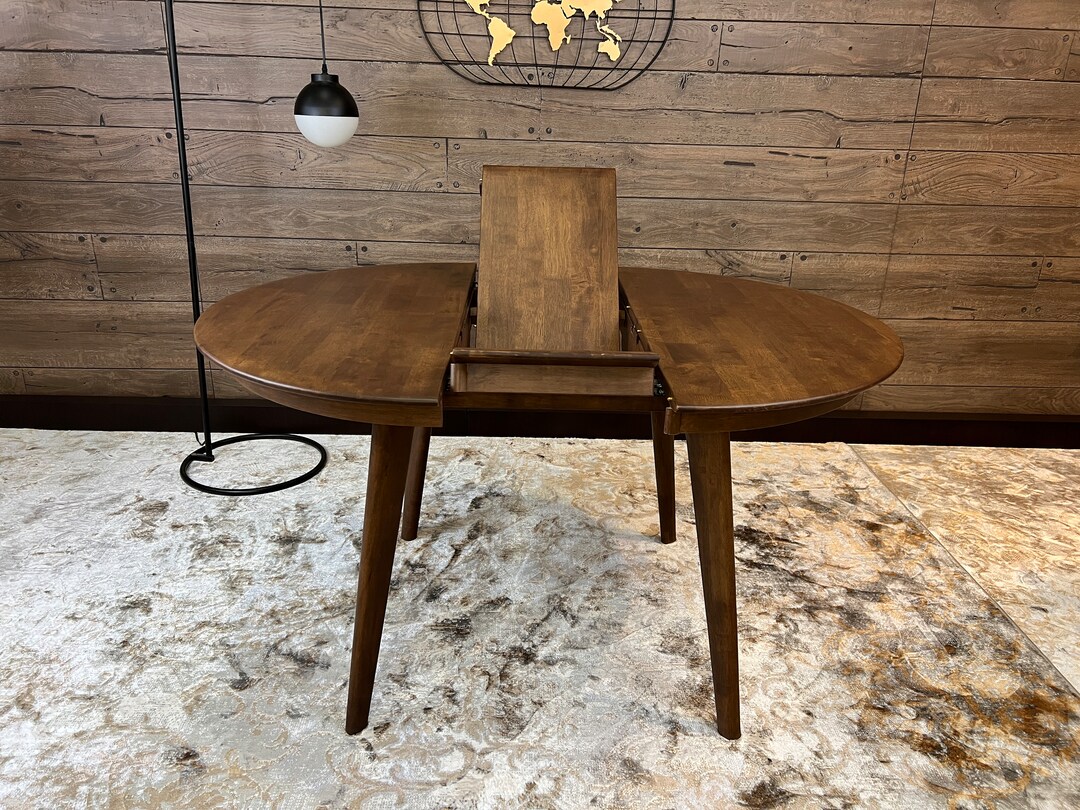 41 Round Extendable Dining Table, Mid Century Modern Wood Dining Table, Kitchen Dining Table