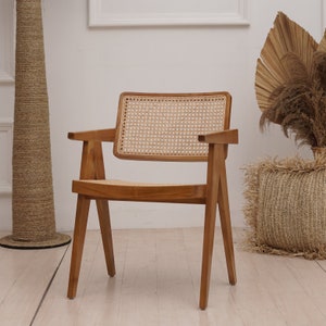 Set of 2 Chairs Teak and Handwoven Rattan Chair, Wooden Rattan Dining Chair, Black Rattan Chair image 2