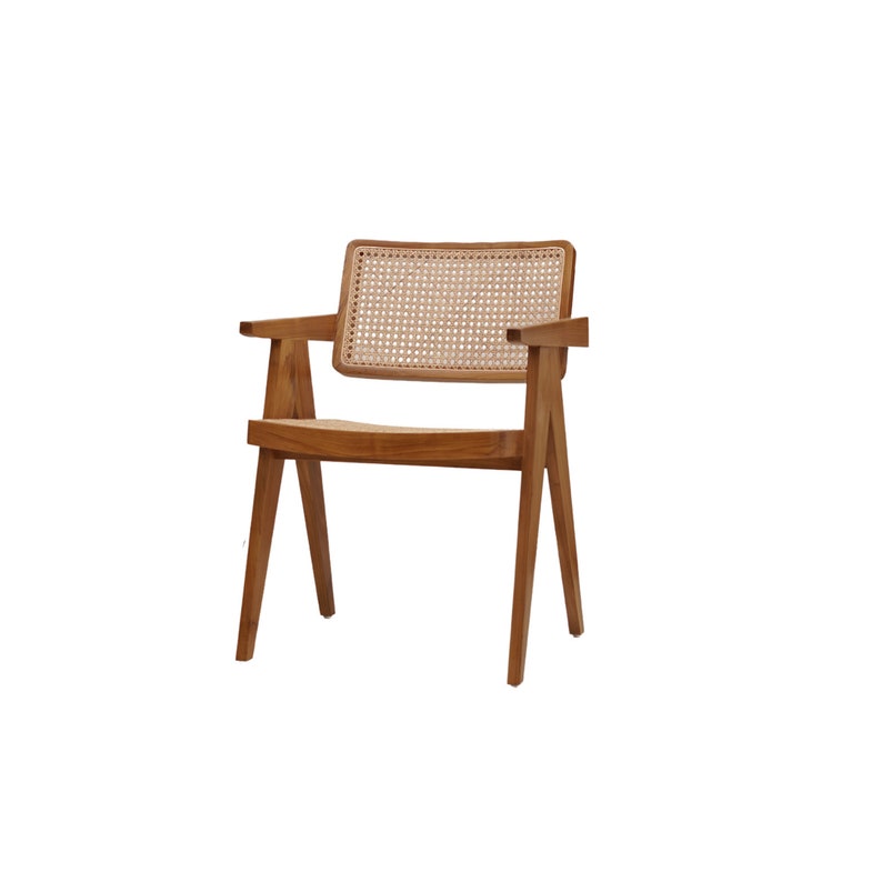 Set of 2 Chairs Teak and Handwoven Rattan Chair, Wooden Rattan Dining Chair, Black Rattan Chair image 5