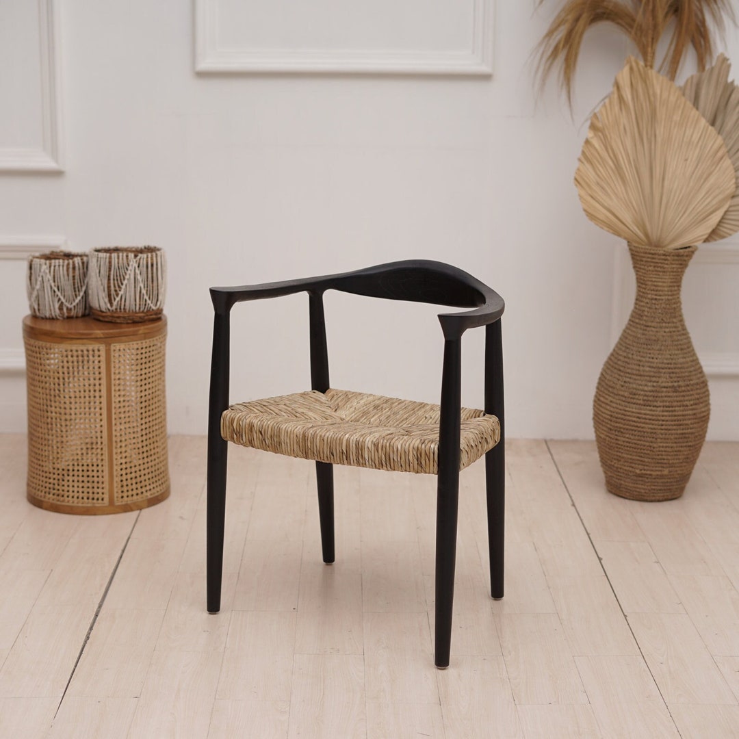 Teak Rattan Chair, Wooden Rattan Dining Chair, Black Rattan Chair Etsy