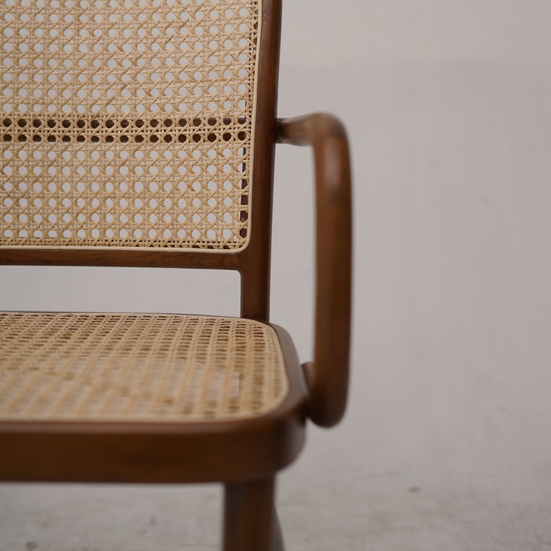 Set of 2 Chairs Teak and Handwoven Rattan Chair, Wooden Rattan Dining Chair, Black Rattan Chair image 3