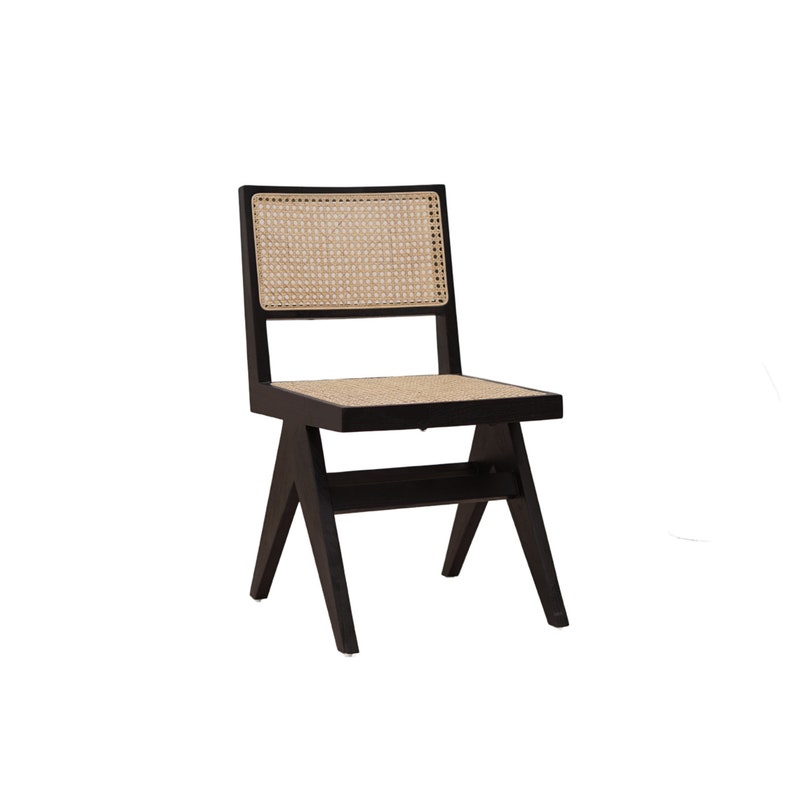 Set of 2 Chairs Teak and Handwoven Rattan Chair, Wooden Rattan Dining Chair, Black Rattan Chair image 7