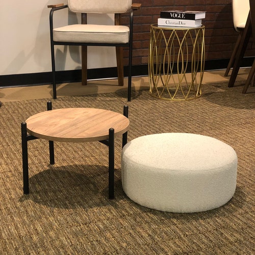 Modern Brown Pouf and Side table , Foot Stool Ottoman, Side Table Circle store Round,Accent Furniture, Mid Century Pouffe, Foot stool Round Pouffe