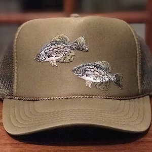 King Crappie! Two Fisherman Patches on New Trucker Snapback Hat!  Really Nice!!