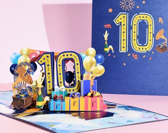 10th Anniversary Celebration 3D Pop Up Card, 10 Year, Best Wishes