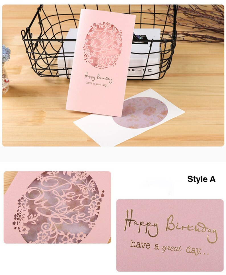 8 Styles Laser Cut Greeting Cards, Hollow Out Flowers, Best Wishes Etsy