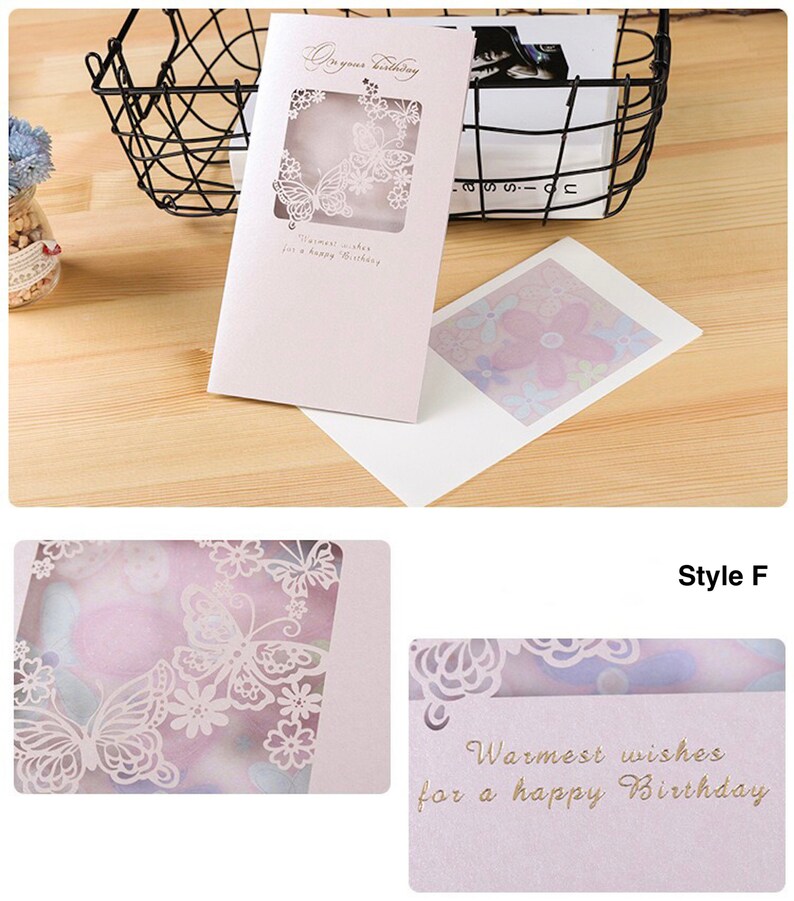 8 Styles Laser Cut Greeting Cards, Hollow Out Flowers, Best Wishes Etsy