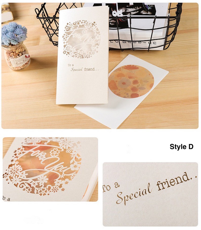 8 Styles Laser Cut Greeting Cards, Hollow Out Flowers, Best Wishes Etsy