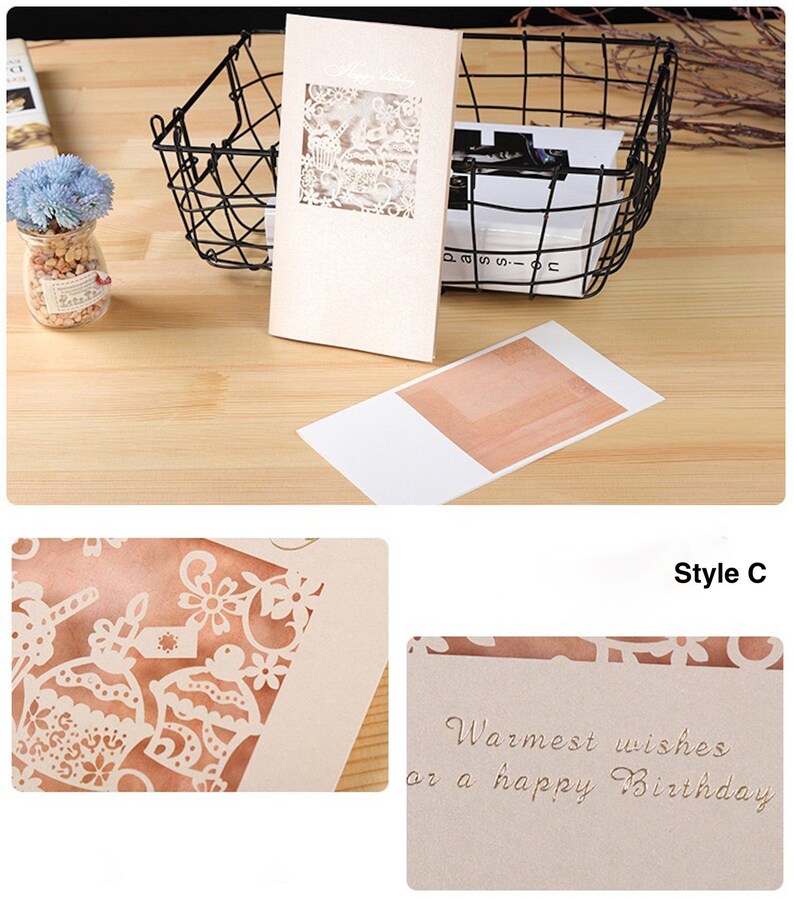 8 Styles Laser Cut Greeting Cards, Hollow Out Flowers, Best Wishes Etsy