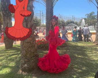 Vestido de flamenca , patrones descargables.flamenco dress pattern pdf, patrón traje de gitana ,