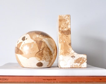 Modern Marble Effect Plaster Bookends with Sphere, Bookshelf Decor, Statement Shelf Accent