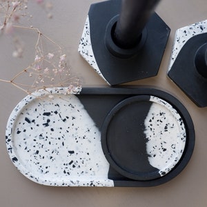 Jesmonite trays, black terrazzo trays, jesmonite table organizer, terrazzo oval tray, jesmonite decorative tray