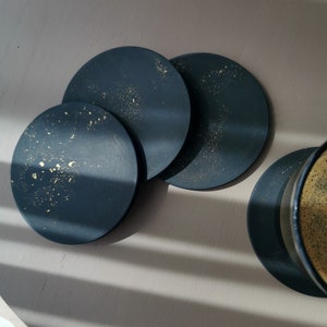 Black & Gold Dust Jesmonite Coasters – Luxury Set of 4 with Optional Case, Luxury Home Decor