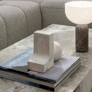Handmade Marble Effect Plaster Orb and Bookends Set – Minimalist Desk Decor