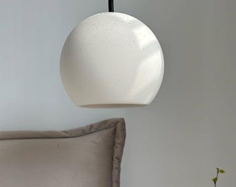 Minimalist Plaster Pendant Light, White Orb Ceiling Lamp, Sculptural Light Fixture