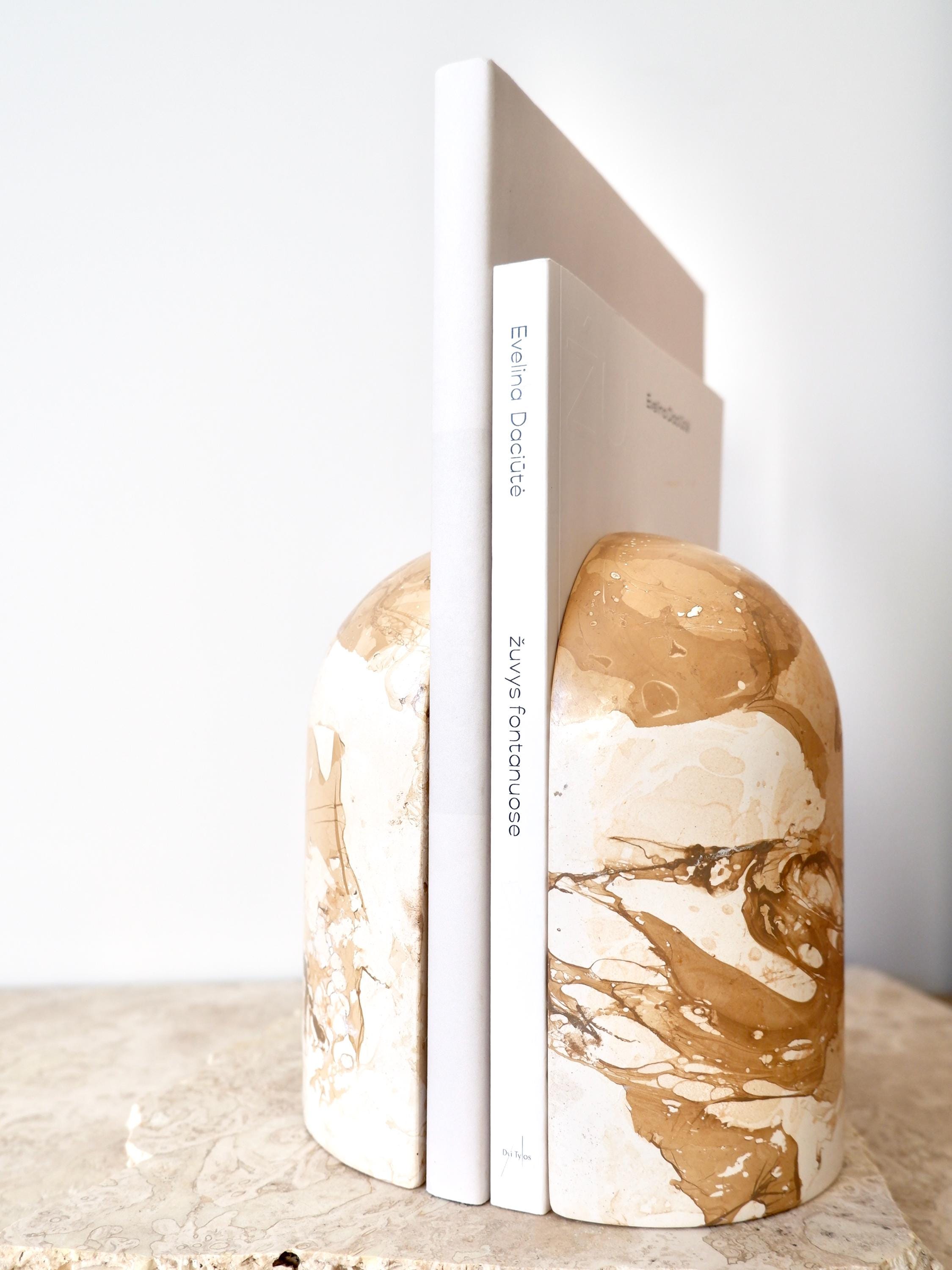 Minimalist Marble Effect Bookends - Modern Plaster For Shelf Or Desk Decor