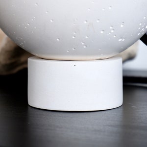 Round white night light bedside lamp with plaster stand, white modern table lamp, unique product to your home lighting image 2